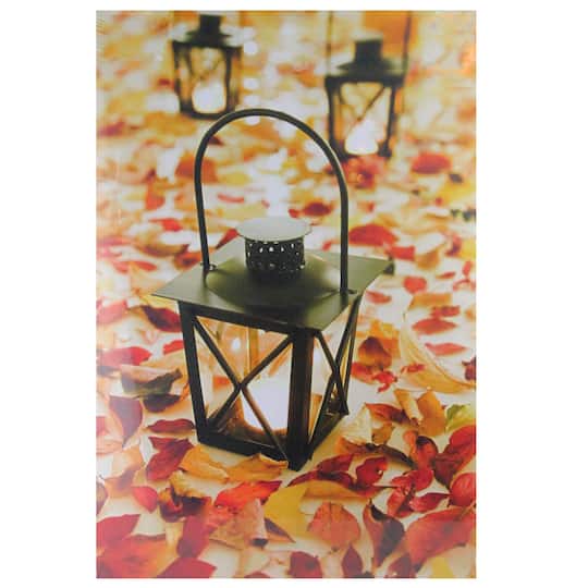 LED Lighted Fall Foliage & Lanterns Canvas Wall Art